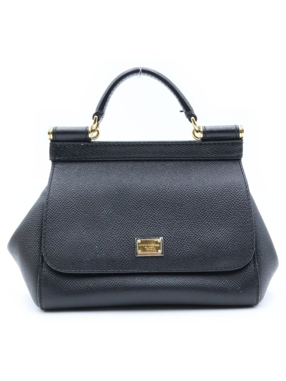 Dolce & Gabbana Sicily Handbag Mini Logo Plate Calfskin Black